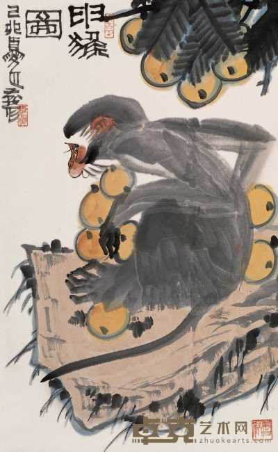 李燕 1999年作 申猴图 立轴 81×50cm
